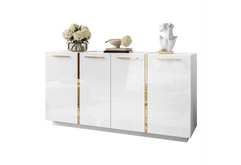 ALLHOUSE24 Kommode DIAMANT GOLD Hochglanz 158 cm Sideboard weiß oder schwarz, Breite 158 cm von ALLHOUSE24