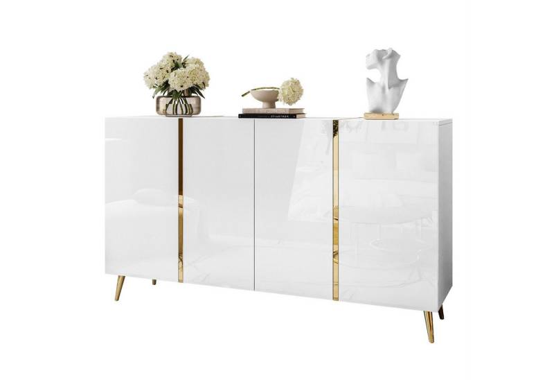 ALLHOUSE24 Kommode DIAMANT GOLD schwarz oder weiß Glanz goldene Metallfüße Sideboard, Breite 158 cm von ALLHOUSE24