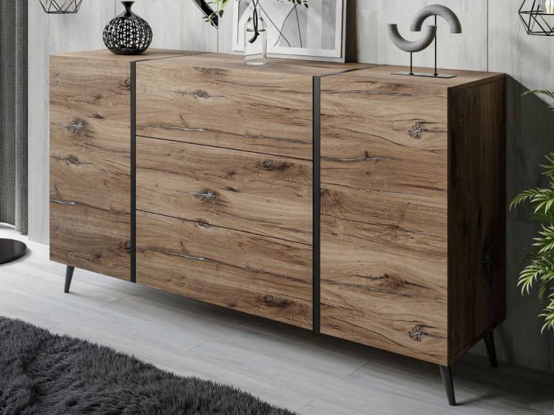 ALLHOUSE24 Kommode FLAGSTAFF EICHE Sideboard mit Schubladen LOFT Metall Beine, Breite 158 cm von ALLHOUSE24