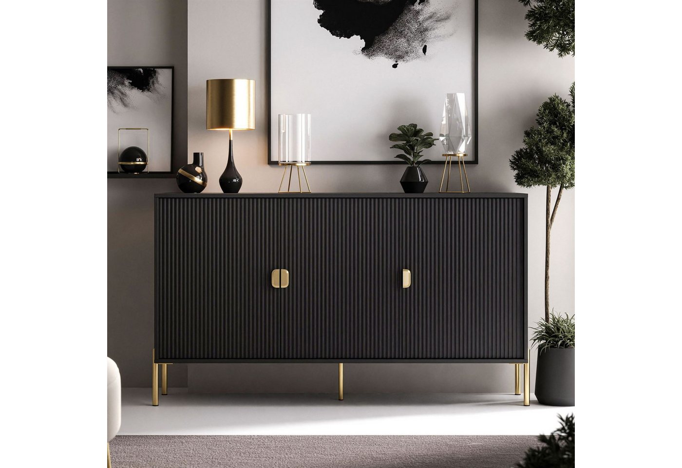 ALLHOUSE24 Kommode GRANDE geriffelte Front gold Beine und Griffe - Sideboard, Breite 154 cm ALLHOUSE24 Kommode GRANDE geriffelte Front gold Beine und Griffe - Sideboard, Breite 154 cm von ALLHOUSE24