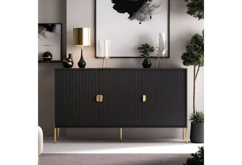 ALLHOUSE24 Kommode GRANDE geriffelte Front gold Beine und Griffe - Sideboard, Breite 154 cm von ALLHOUSE24