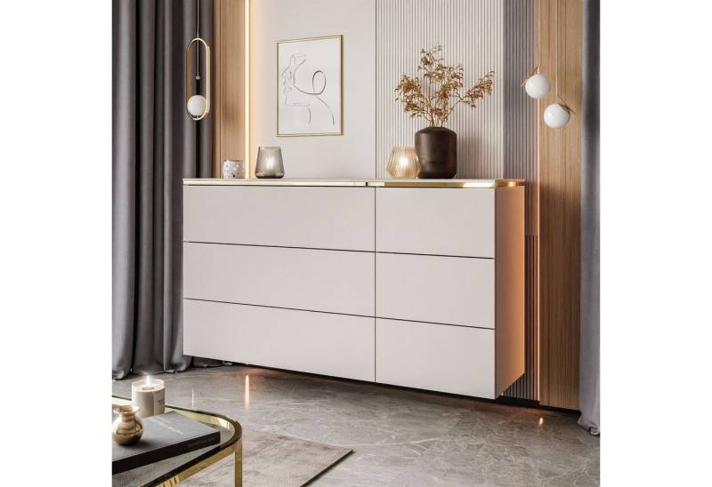 ALLHOUSE24 Kommode LAURA Kaschmir matt 6 Schubladen hängend oder mit Metallfüßen GOLD, Breite 138 cm von ALLHOUSE24