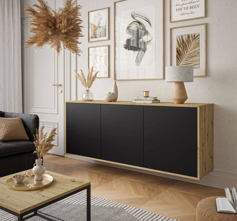 ALLHOUSE24 Kommode MANDY dreitüriges Sideboard Artisan Eiche Weiß oder Schwarz matt, Breite: 154 cm von ALLHOUSE24