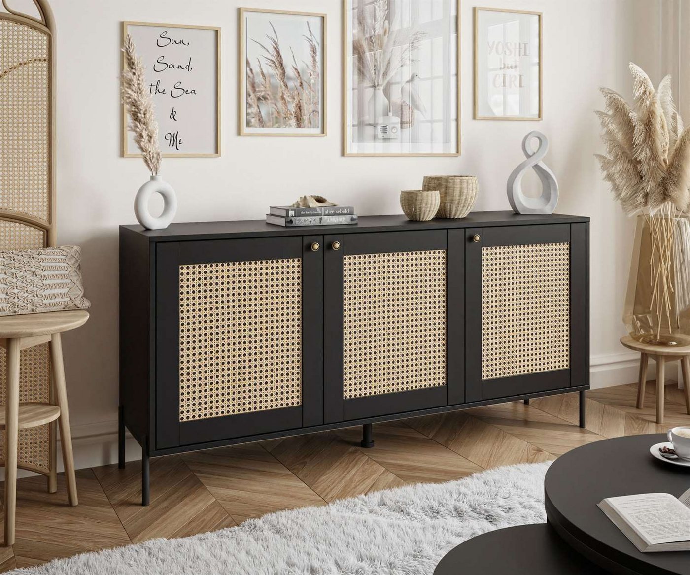 ALLHOUSE24 Kommode VERONA 154 cm Breite mit Wiener Geflechtdruck und drei Türen Sideboard, Breite 154 cm ALLHOUSE24 Kommode VERONA 154 cm Breite mit Wiener Geflechtdruck und drei Türen Sideboard, Breite 154 cm von ALLHOUSE24