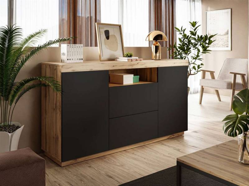 ALLHOUSE24 Kommode WIXI 164 cm Breite Sideboard matt Wotan Eiche PUSH TO OPEN, Breite 164 cm von ALLHOUSE24