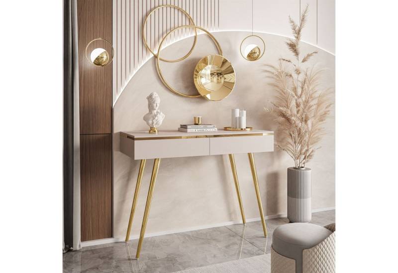 ALLHOUSE24 Konsolentisch LAURA V GOLD Kaschmir Goldchrom lange Metallbeine Konsole BERLIN von ALLHOUSE24