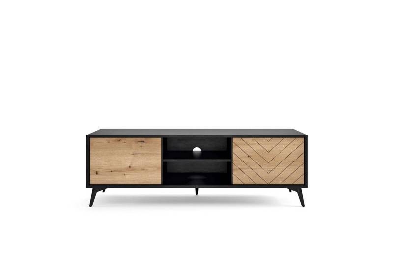 ALLHOUSE24 Lowboard 154 TV Schrank Fischgrätenfront EVOKE Eiche schwarz BERLIN von ALLHOUSE24