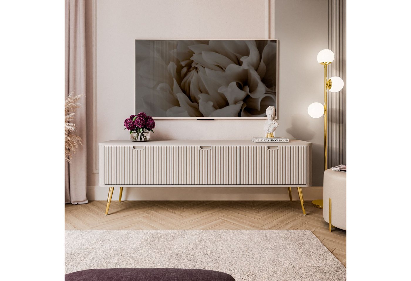ALLHOUSE24 Lowboard CAREEN 168 cm Geriffelte Fronten TV Schrank Metallfüße Unterschrank, Breite 168 cm ALLHOUSE24 Lowboard CAREEN 168 cm Geriffelte Fronten TV Schrank Metallfüße Unterschrank, Breite 168 cm von ALLHOUSE24