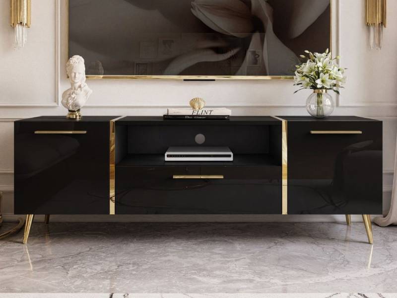 ALLHOUSE24 TV-Schrank DIAMANT GOLD Metall Beine Lowboard TV-Unterschrank BERLIN Breite 158 cm von ALLHOUSE24