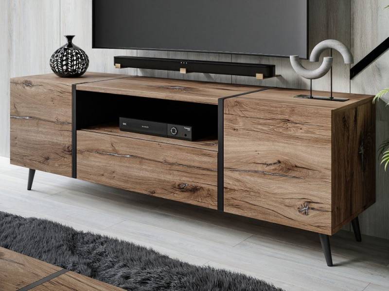 ALLHOUSE24 TV-Schrank Eiche rustikal Holzoptik Loft Design mit Metallbeinen Industrial Breite 158 cm ALLHOUSE24 TV-Schrank Eiche rustikal Holzoptik Loft Design mit Metallbeinen Industrial Breite 158 cm von ALLHOUSE24