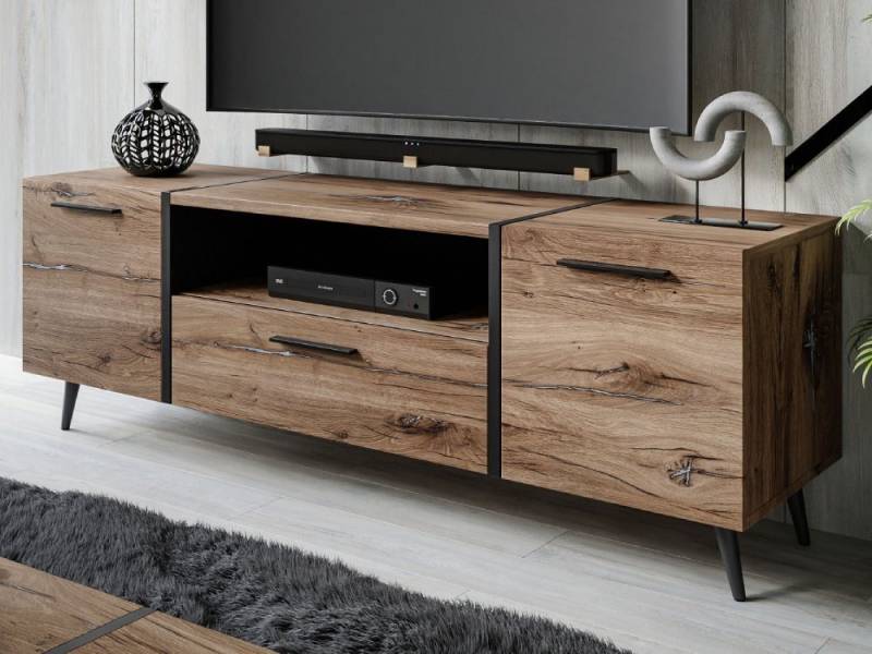 ALLHOUSE24 TV-Schrank Eiche rustikal Holzoptik Loft Design mit Metallbeinen Industrial Breite 158 cm von ALLHOUSE24