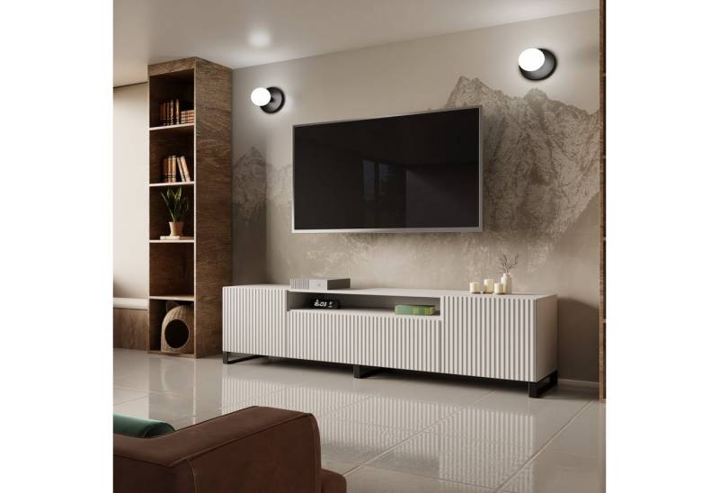 ALLHOUSE24 Lowboard NEO 200 cm Breite geriffelte Fronten MDF Metallbeine Unterschrank, Breite 200 cm von ALLHOUSE24