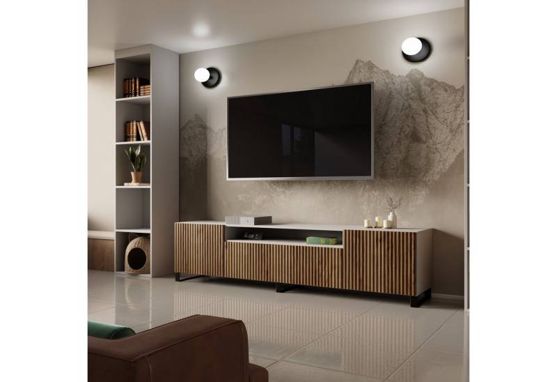 ALLHOUSE24 Lowboard NEO 200 cm Breite geriffelte Fronten MDF Metallbeine Unterschrank, Breite 200 cm von ALLHOUSE24