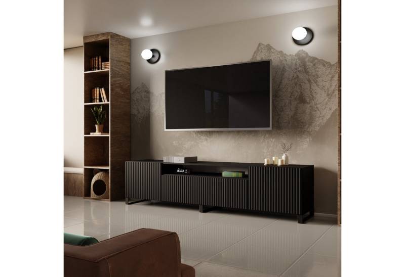 ALLHOUSE24 Lowboard NEO 200 cm Breite geriffelte Fronten MDF Metallbeine Unterschrank, Breite 200 cm von ALLHOUSE24