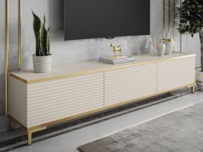 ALLHOUSE24 TV-Schrank RIVERA geriffelte Fronten goldene Füße TV Unterschrank BERLIN Breite 175 cm von ALLHOUSE24