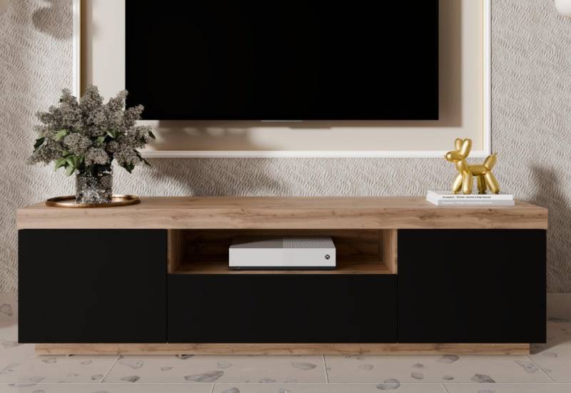 ALLHOUSE24 TV-Schrank WIXI - Wotan Eiche - Front-Weiß oder Schwarz TV-Board Unterschrank Breite 170 cm von ALLHOUSE24