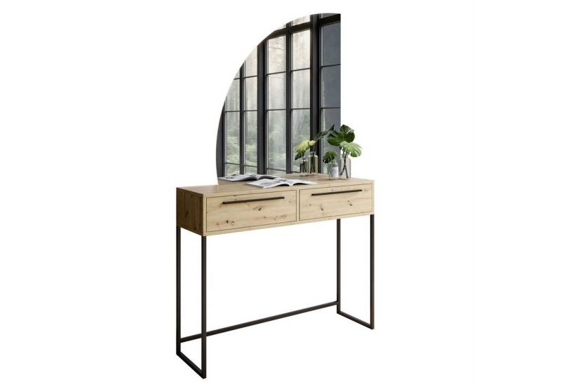 ALLHOUSE24 Schminktisch Artisan Eiche mit halbmond Spiegel mit LED Beleuchtung Kosmetiktisch, Breite 100 cm von ALLHOUSE24
