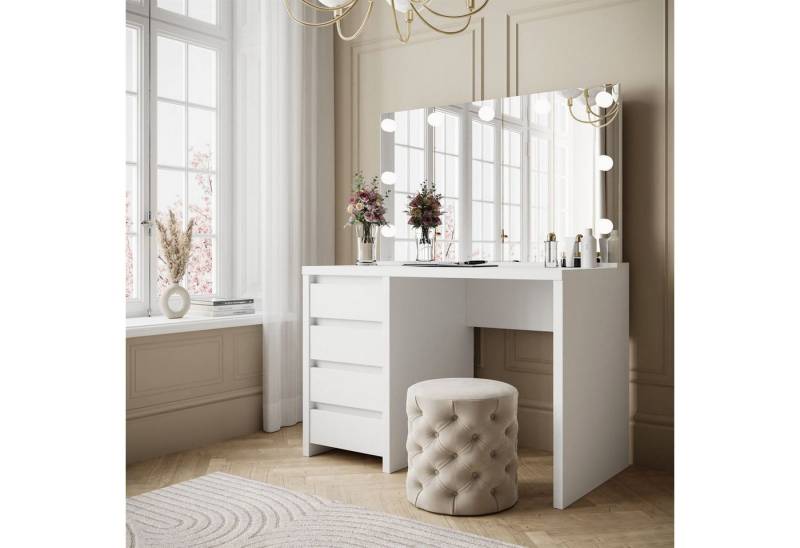ALLHOUSE24 Schminktisch BELLA ELITE weiß inkl. Spiegel und Glühbirnen (Spiegel im Setpreis enthalten), Breite 110 cm von ALLHOUSE24