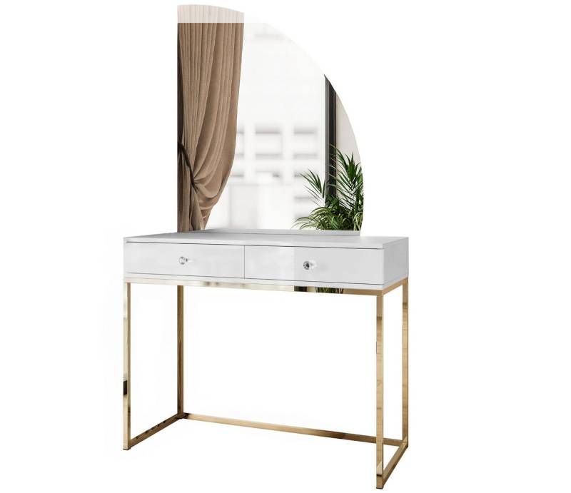 ALLHOUSE24 Schminktisch BUENO MOND Metallgestell Gold Kosmetiktisch Halbmond Spiegel Led von ALLHOUSE24