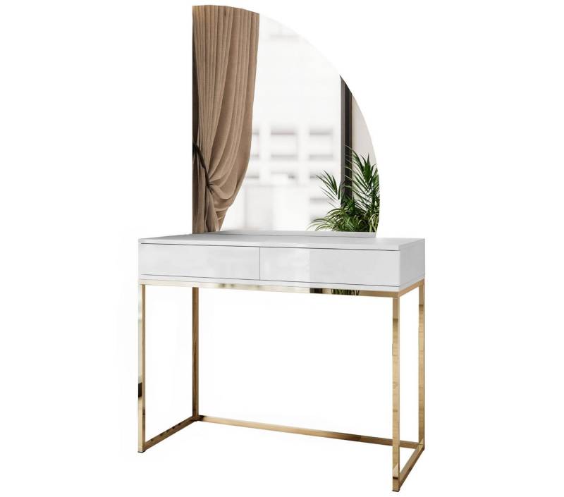 ALLHOUSE24 Schminktisch BUENO MOND Metallgestell Gold Kosmetiktisch Halbmond Spiegel Led von ALLHOUSE24