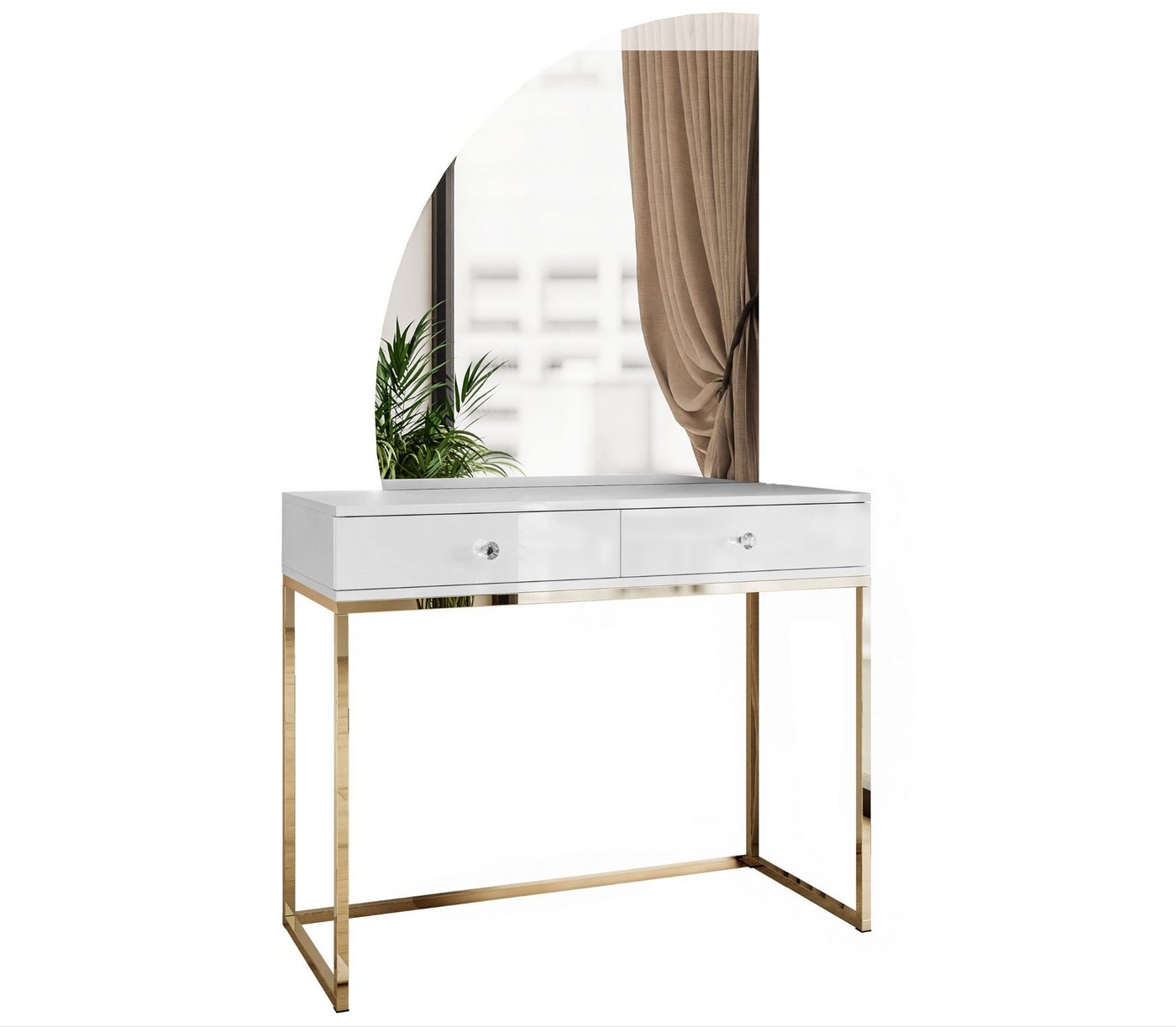 ALLHOUSE24 Schminktisch BUENO MOND Metallgestell Gold Kosmetiktisch Halbmond Spiegel Led von ALLHOUSE24