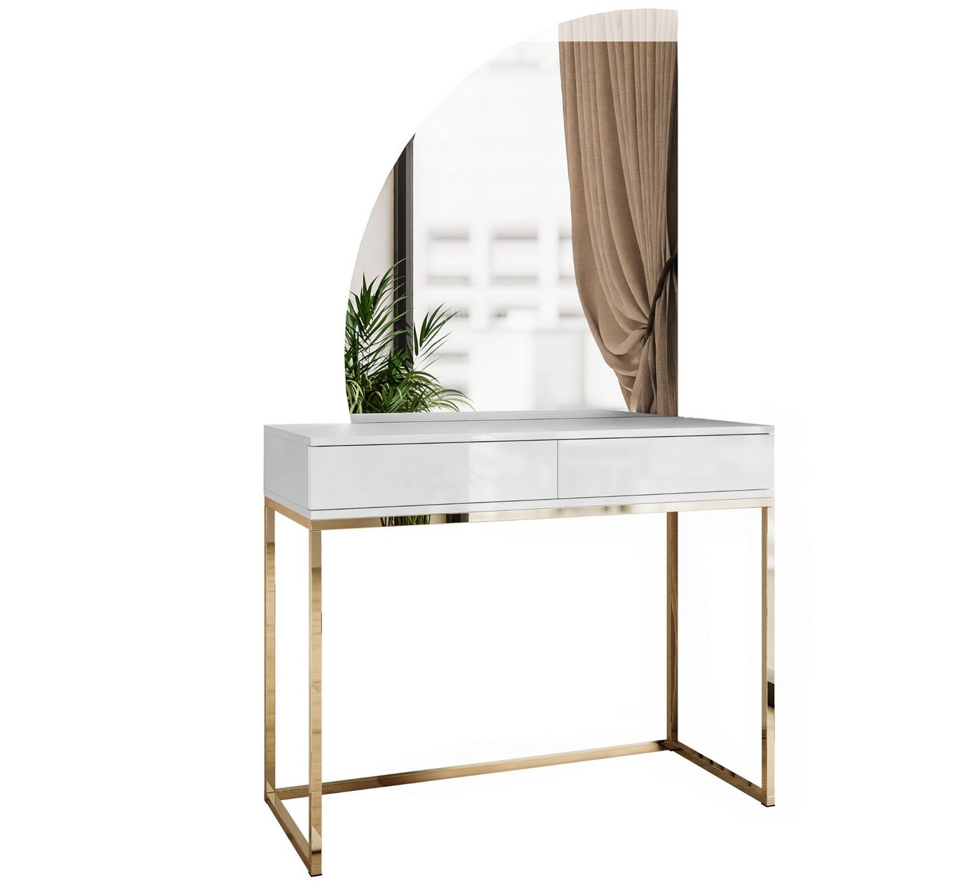 ALLHOUSE24 Schminktisch BUENO MOND Metallgestell Gold Kosmetiktisch Halbmond Spiegel Led von ALLHOUSE24
