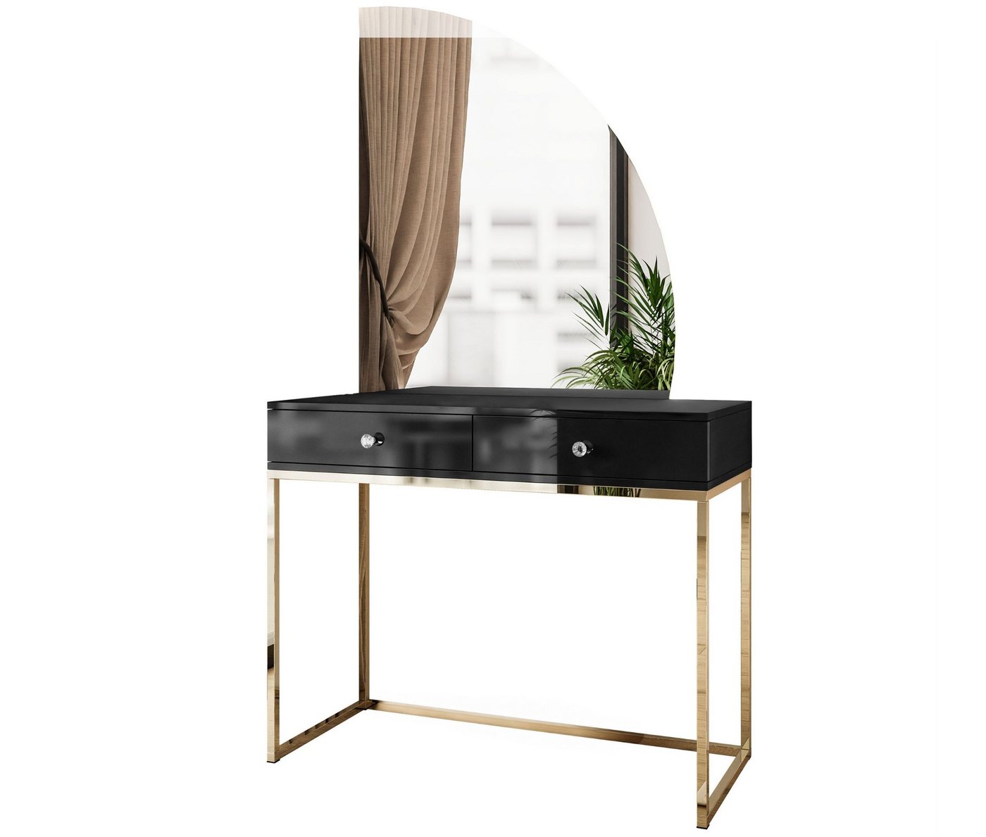 ALLHOUSE24 Schminktisch BUENO MOND Schwarz Metall gold Halbmond Spiegel LED Kosmetiktisch von ALLHOUSE24