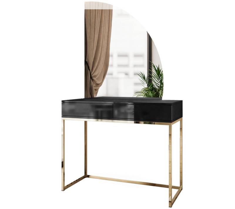 ALLHOUSE24 Schminktisch BUENO MOND Schwarz Metall gold Halbmond Spiegel LED Kosmetiktisch von ALLHOUSE24