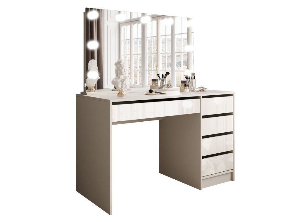 ALLHOUSE24 Schminktisch DAMA ELITE mit Spiegel und LED Beleuchtung Kosmetiktisch (1x Schreibtisch 1x Spiegel), Breite: 120 cm von ALLHOUSE24