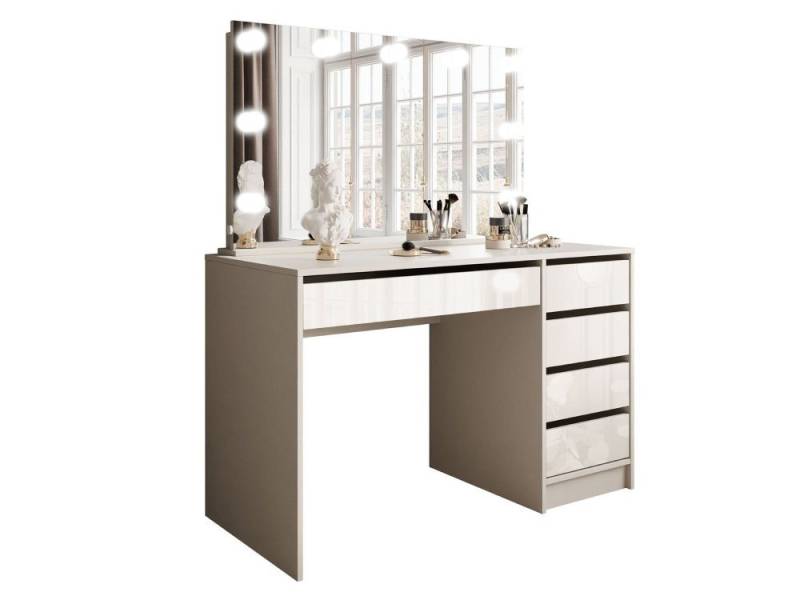 ALLHOUSE24 Schminktisch DAMA ELITE mit Spiegel und LED Beleuchtung Kosmetiktisch (1x Schreibtisch 1x Spiegel), Breite: 120 cm von ALLHOUSE24