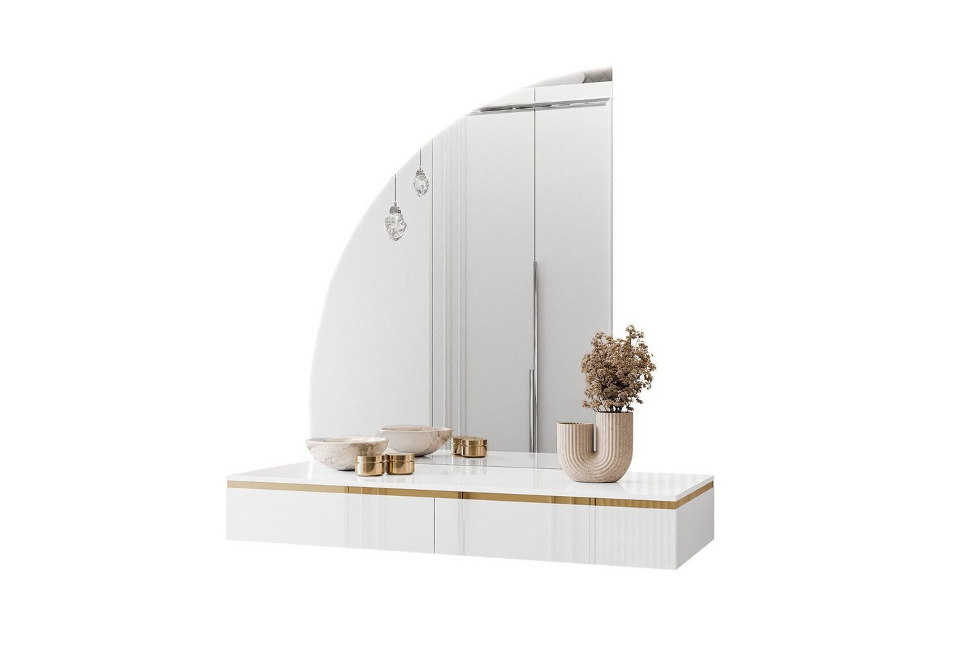 ALLHOUSE24 Schminktisch Hängender Schminktisch PEONY GOLD Halbmond Spiegel mit Beleuchtung, Breite: 102 cm von ALLHOUSE24