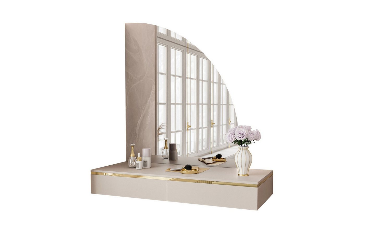 ALLHOUSE24 Schminktisch Hängender Schminktisch PEONY GOLD Halbmond Spiegel mit Beleuchtung, Breite: 102 cm von ALLHOUSE24