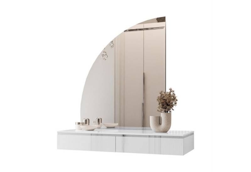 ALLHOUSE24 Schminktisch PEONY SILBER Hängender Schminktisch Halbmond Spiegel und Beleuchtung (1x Konsole und 1x Spiegl), Breite 102 cm von ALLHOUSE24