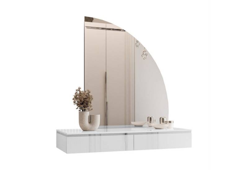 ALLHOUSE24 Schminktisch PEONY SILBER Hängender Schminktisch Halbmond Spiegel und Beleuchtung (1x Konsole und 1x Spiegl), Breite 102 cm von ALLHOUSE24