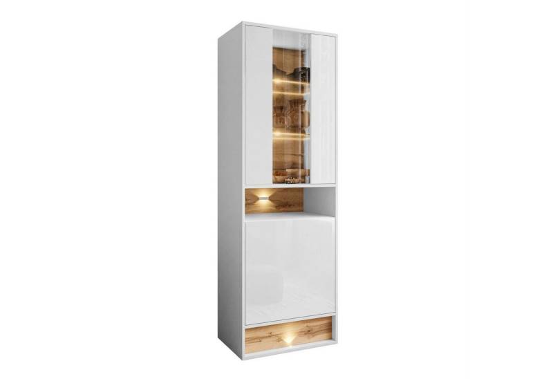 ALLHOUSE24 Standvitrine MILA 60 cm mit Einsatz aus Wotan Eiche mit LED Beleuchtung VITRINE Breite 60 cm von ALLHOUSE24