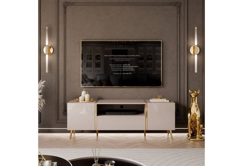 ALLHOUSE24 TV-Schrank DIAMANT Kaschmir Hochglanz GOLD Akzenten Unterschrank Metallfüße Breite 158 cm von ALLHOUSE24