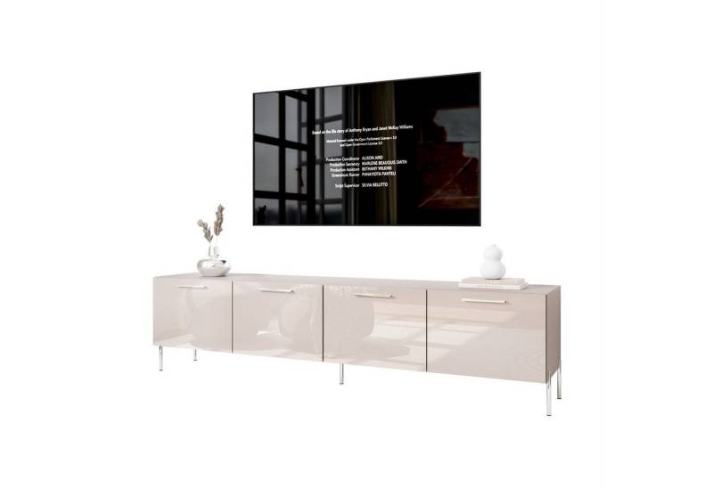 ALLHOUSE24 TV-Schrank LOGANTE 200 KASCHMIR Hochglanz auf Beinen Lowboard Metall Füße (2 x TV Schrank 100 cm breit) von ALLHOUSE24