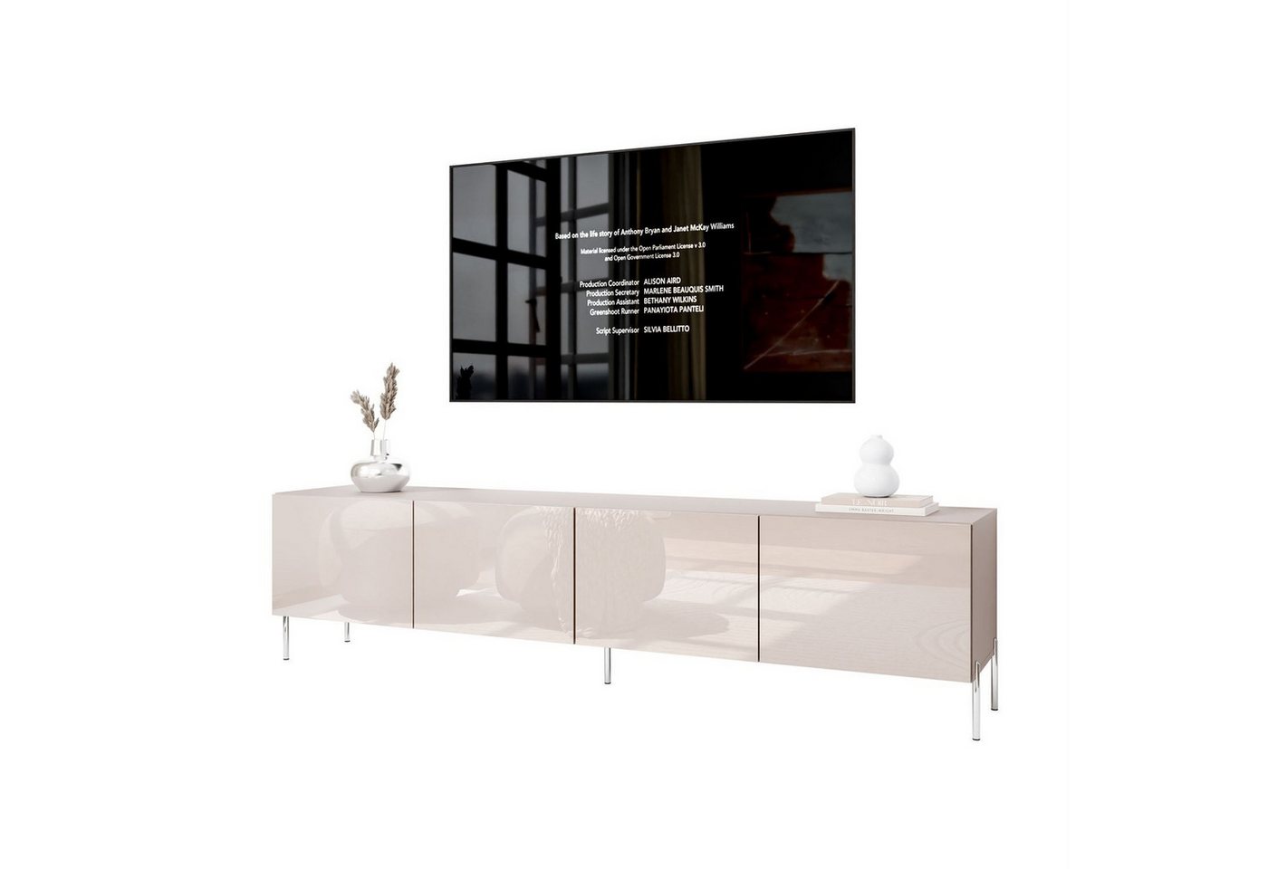 ALLHOUSE24 TV-Schrank LOGANTE 200 KASCHMIR Hochglanz auf Beinen Lowboard Metall Füße (2 x TV Schrank 100 cm breit) von ALLHOUSE24