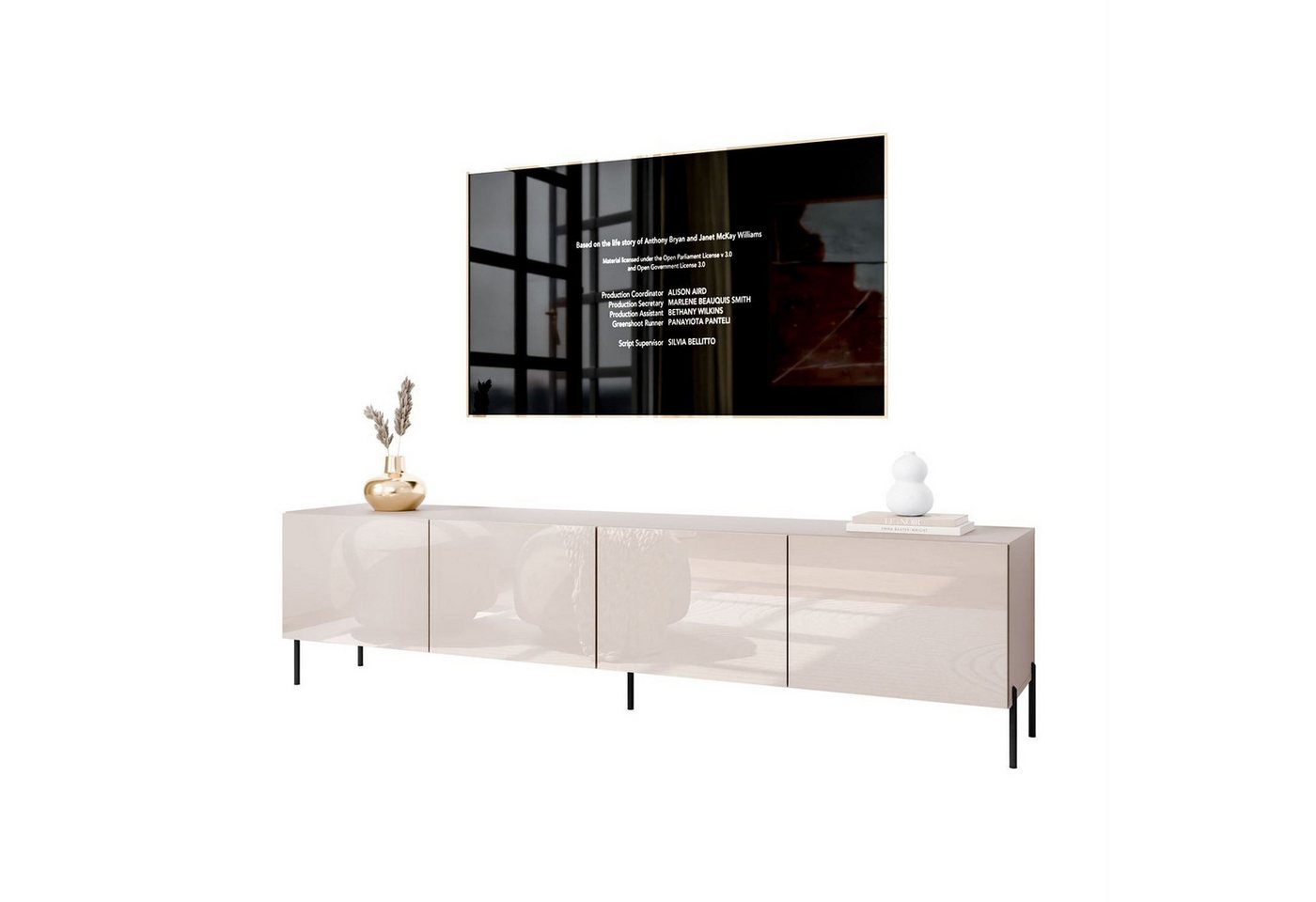 ALLHOUSE24 TV-Schrank LOGANTE 200 KASCHMIR Hochglanz auf Beinen Lowboard Metall Füße (2 x TV Schrank 100 cm breit) von ALLHOUSE24