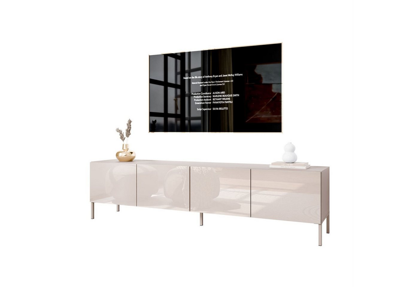 ALLHOUSE24 TV-Schrank LOGANTE 200 KASCHMIR Hochglanz auf Beinen Lowboard Metall Füße (2 x TV Schrank 100 cm breit) von ALLHOUSE24