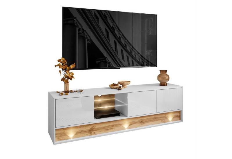 ALLHOUSE24 TV-Schrank MILA Lowboard 180 cm mit Einsatz aus Wotan Eiche LED Beleuchtung Breite 180 cm von ALLHOUSE24
