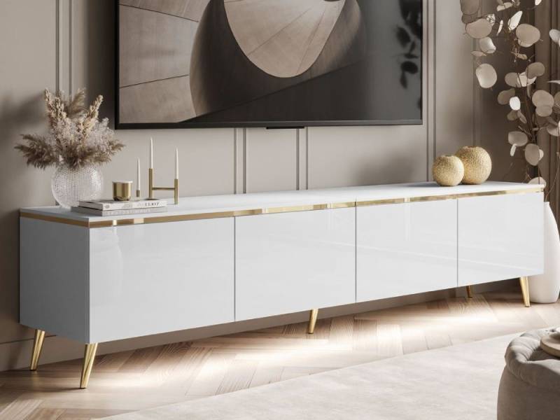 ALLHOUSE24 TV-Schrank NELLY Metallbeine LED Beleuchtung Sideboard mit verschiedene Farben Breite 200 cm von ALLHOUSE24