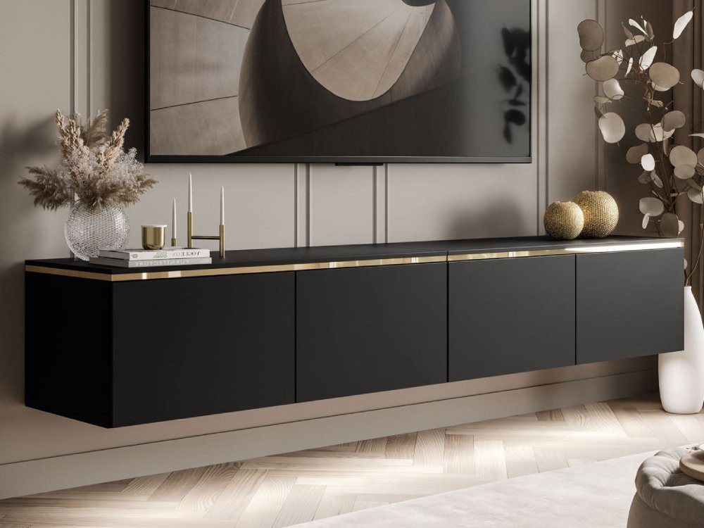 ALLHOUSE24 TV-Schrank NELLY Metallbeine LED Beleuchtung Sideboard mit verschiedene Farben Breite 200 cm von ALLHOUSE24