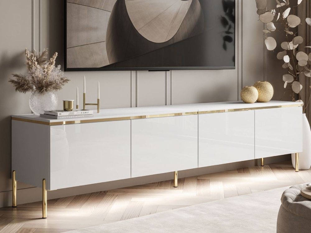 ALLHOUSE24 TV-Schrank NELLY Metallbeine LED Beleuchtung Sideboard mit verschiedene Farben Breite 200 cm von ALLHOUSE24