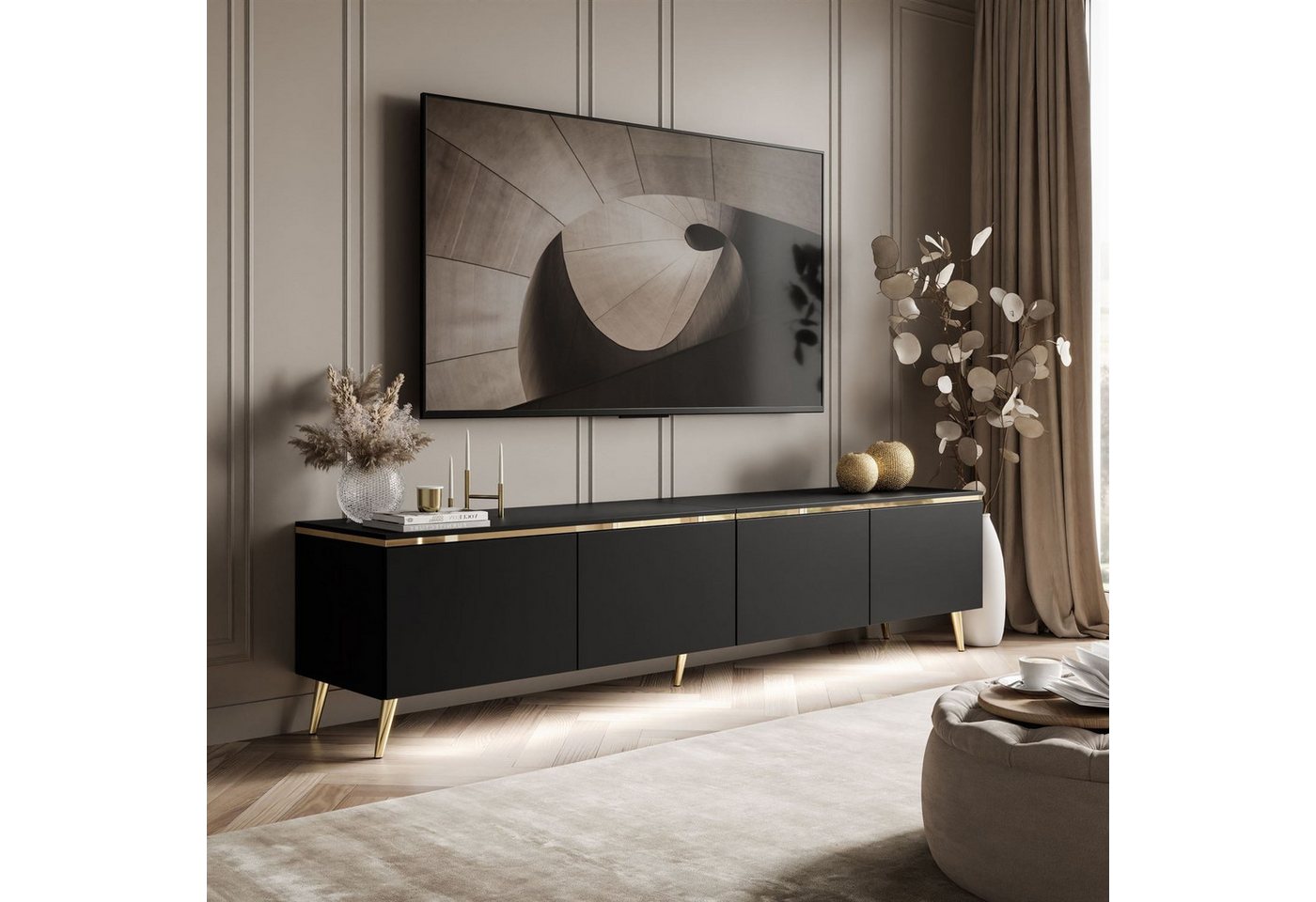 ALLHOUSE24 TV-Schrank NELLY SCHWARZ MATT 200 cm gold Metallbeine LED Beleuchtung Lowboard Breite 200 cm ALLHOUSE24 TV-Schrank NELLY SCHWARZ MATT 200 cm gold Metallbeine LED Beleuchtung Lowboard Breite 200 cm von ALLHOUSE24