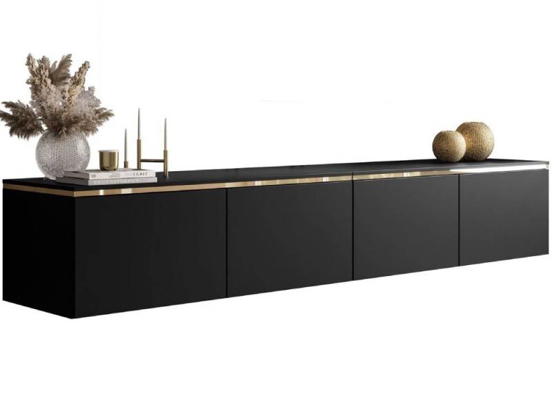 ALLHOUSE24 TV-Schrank NELLY Schwarz Matt Hängeschrank mit LED-Beleuchtung TV-Unterschrank Breite 200 cm von ALLHOUSE24