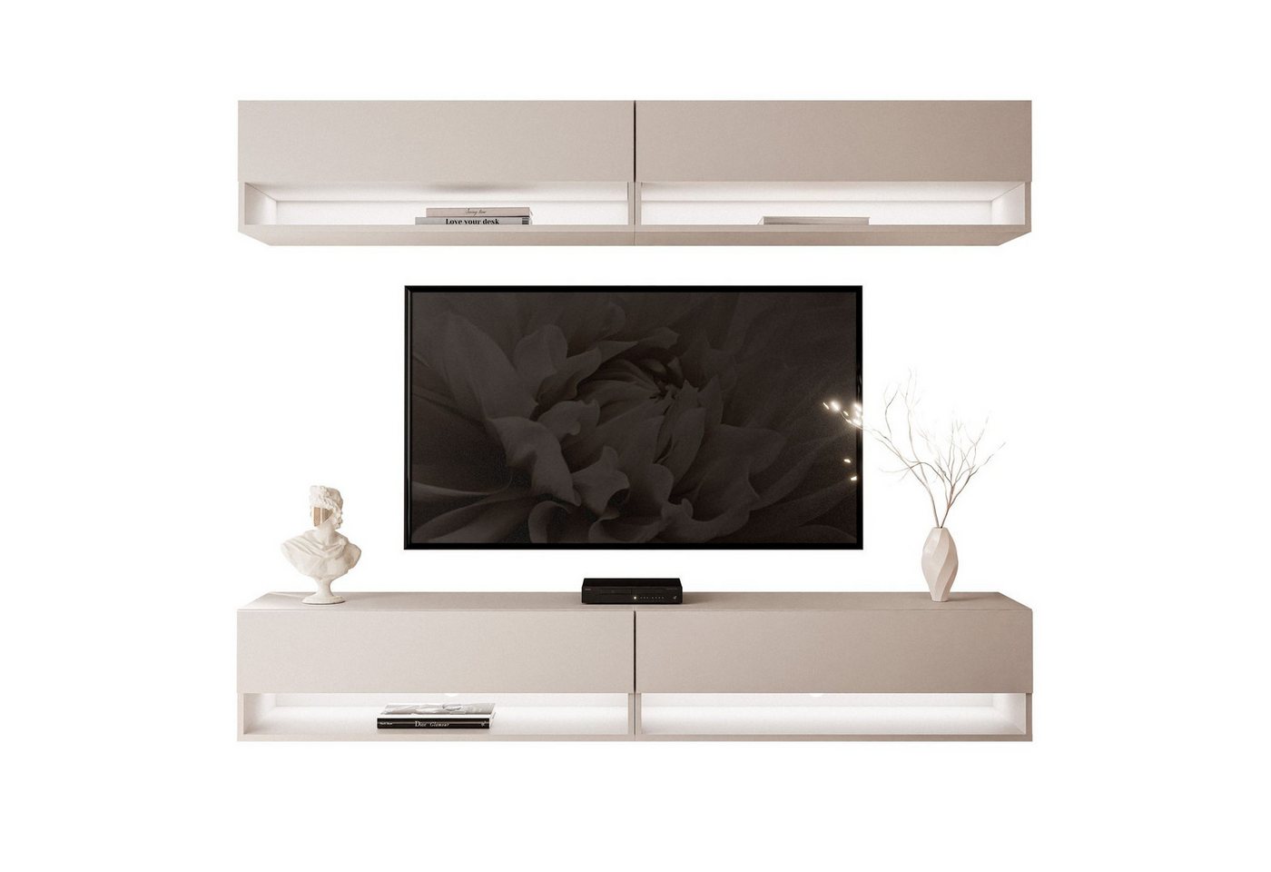 ALLHOUSE24 Wohnwand ALISSE 180 cm hängende TV- Wand Schrankwand mit LED Beleuchtung, (4x TV Schrank), 180 cm Breite von ALLHOUSE24