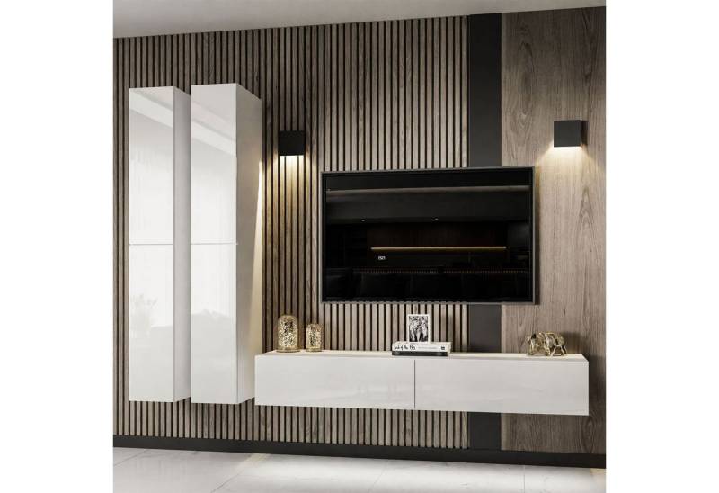 ALLHOUSE24 Wohnwand AURA III 175 cm Breite Hängende Schrankwand weiß Hochglanz/weiß BERLIN von ALLHOUSE24