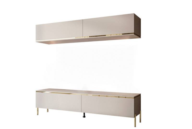 ALLHOUSE24 Wohnwand LAURA Kaschmir 180 cm Breite hängende Schrankwand gold Beine von ALLHOUSE24