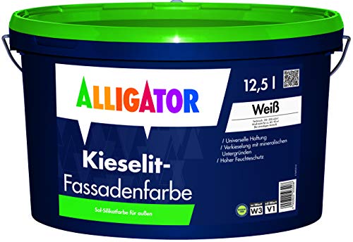 Alligator Kieselit Fassadenfarbe Silikatbasis 12,5 Liter Weiß - Biozidfreier Schutz vor Algen und Pilzen, Wetterschutz, hohe Deckkraft, Außenfarbe - Made in Germany von ALLIGATOR